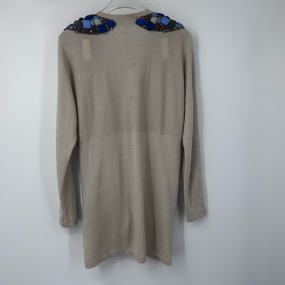 Tibi Cashmere Wool Cream Long Ling Cardigan Sweater Jeweled Shoulders XS | M107 - Picture 7 of 11